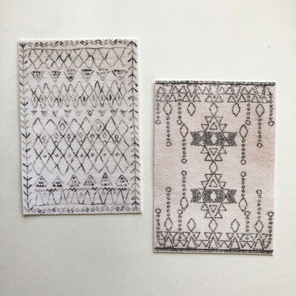 Miniature Light Colored Moroccan Style Rectangular Rugs in Several Scale Sizes.