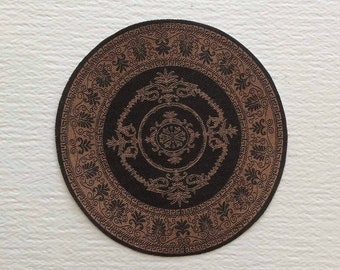 Miniature Elegant Round Chocolate and Coffee Colored  Rug in Dollhouse and Half Scale