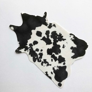 Miniature Black and Off-White Cowhide-Look Velvet Paper Rug For Dollhouse in 1:12 and Half Scale