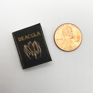 Dracula Book With Bat Image  Faux Antique Leather Bound Look in 1:12 Scale Miniature