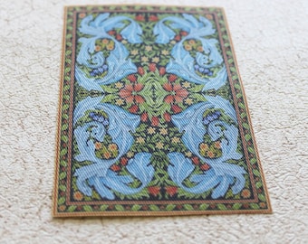 Miniature Blue Rug for Dollhouse in Sizes to Fit Many Scale Rooms