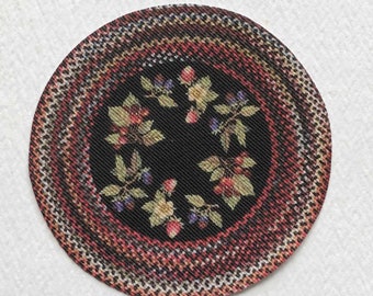 Miniature Braided Look Round Rug With Berry Design for Dollhouse in 1/24 and  1/12 Scale