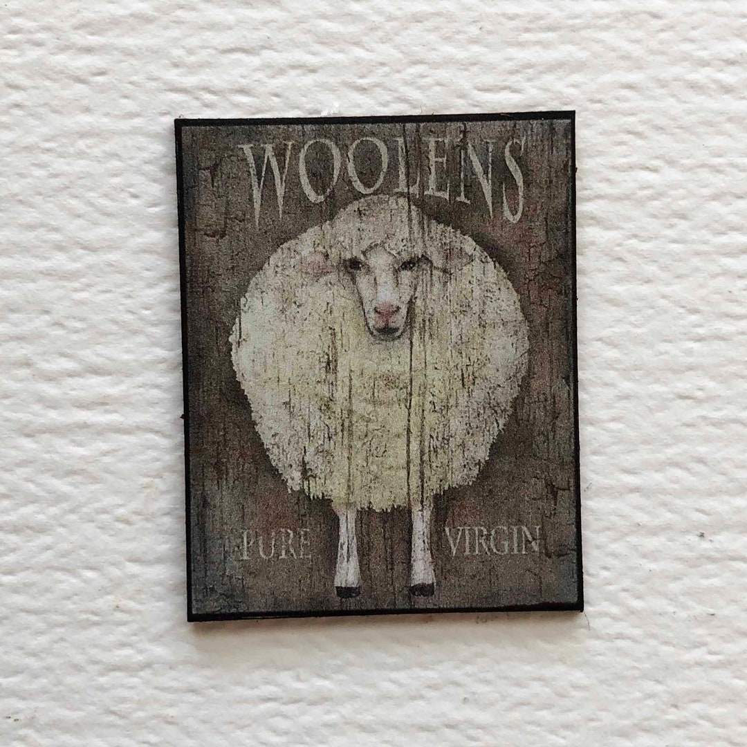 Miniature Vintage Primitive Design Sign WOOLENS With Sheep 1:12 Scale ...