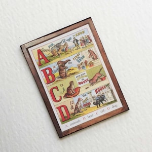 Miniature Scale Vintage Look  ABC Print With Animals for Childs Room Nursery or Antique Shop