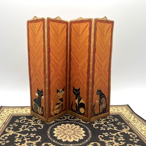 Miniature PAPER Folding Screen With Art Deco Cats.