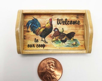 Miniature "Welcome to Our Coop"  1:12 Scale Natural Wood Decorative Serving Tray