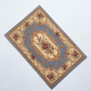 Dollhouse Miniature Rug Blue and Yellow Aubusson in Several Sizes