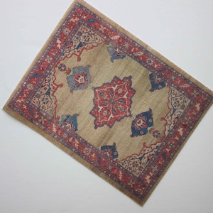 Miniature Dollhouse Rug in Tan Red and Blue Half Scale, 1:12 or Playscale Sizes
