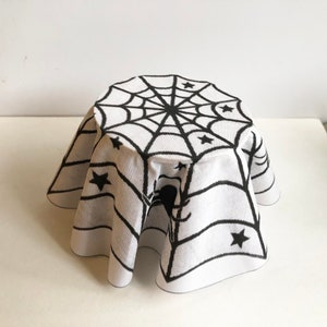 1/12 Scale Spiderweb Round Table with Cloth in  Gray and Black Halloween Decor Miniature