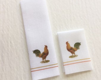1/24, 1/12 or 1/6 Scale Miniature  Rooster Kitchen Towel for Dollhouse