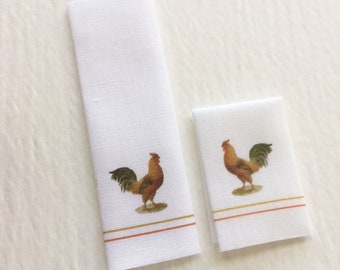 1/24 and 1/12 Scale Miniature  Rooster Kitchen Towels for Dollhouse