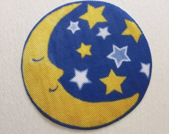 Dollhouse Miniature Round Rug With Moon and Stars Childs Nursery Decor 1/24 and 1/12 Scale Sizes