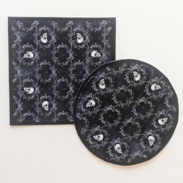 Skulls and Spiders on a Distressed Black and Gray Dollhouse Miniature Round or Square Rug in Sizes for Several Scales