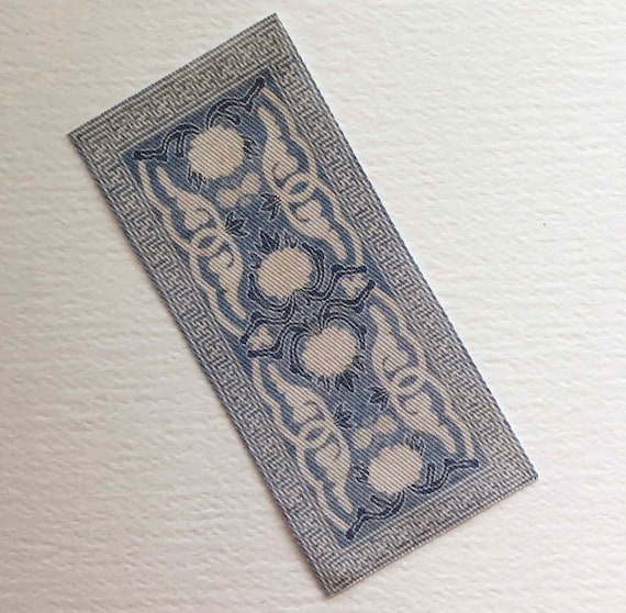 Miniature Japanese Rug Reproduction, Blue and White Dollhouse Decor