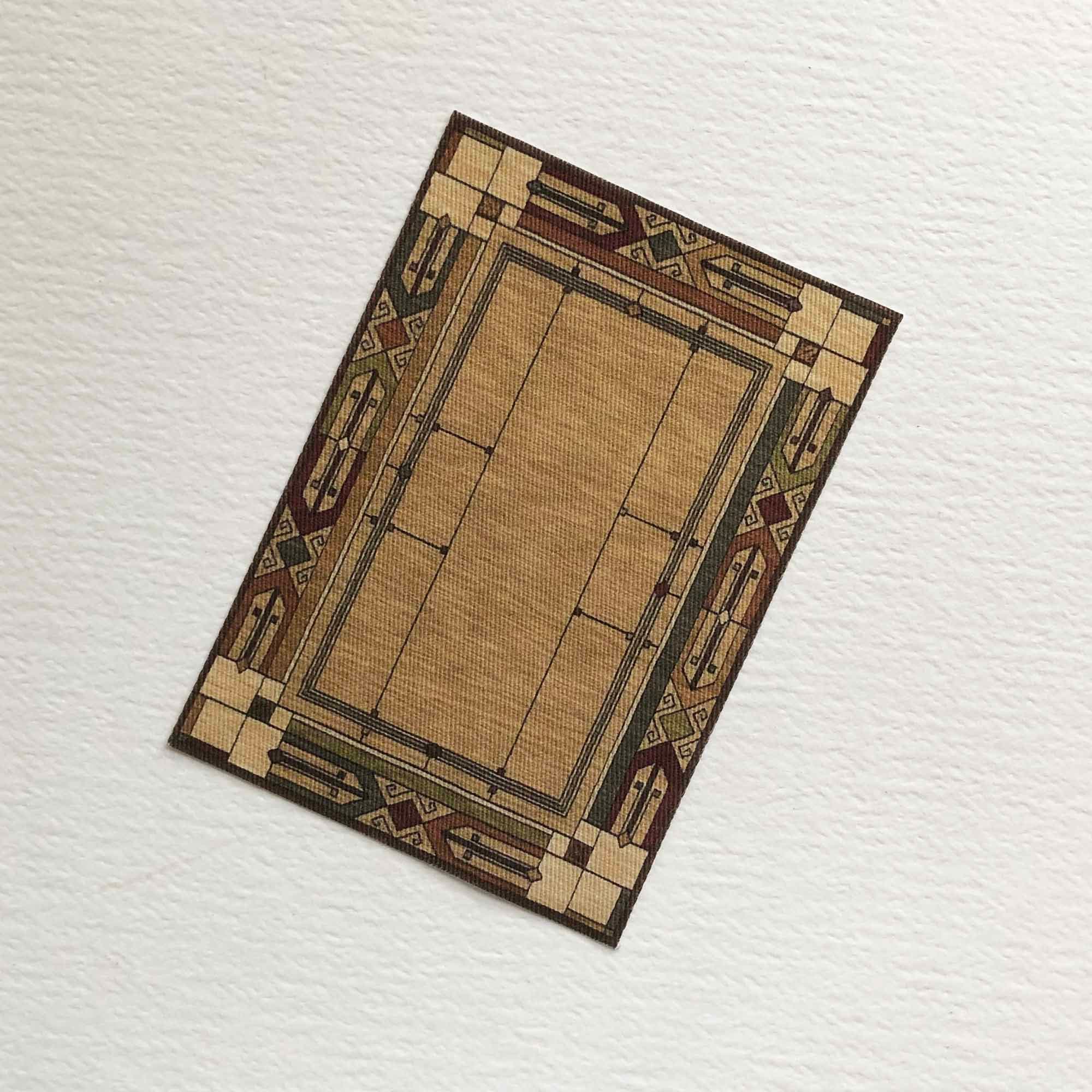 Dollhouse Miniature Mission Style  Gold Rectangular Area Rug in 1/24, 1/12 and 1/6 Scale Sizes
