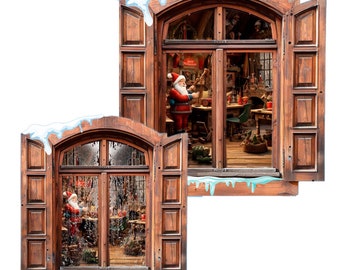 Santa's Workshop in a Miniature PAPER Shuttered Window