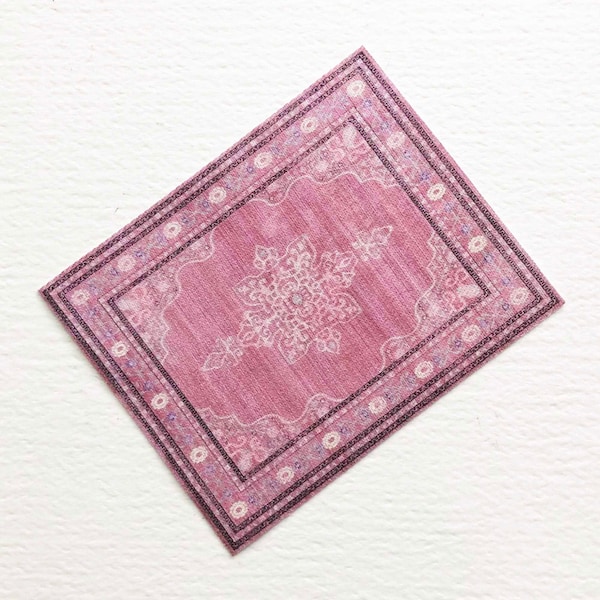 Miniature Dollhouse Rectangular Rug Rose Pink in  Sizes to Fit 1/48, 1/24, 1/12 or 1/6 Scale  Rooms