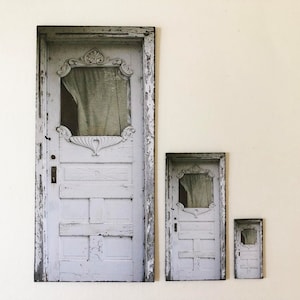 Shabby White Miniature PAPER Faux  Exterior Framed Door 1/48 up to 1/6 Scale Sizes