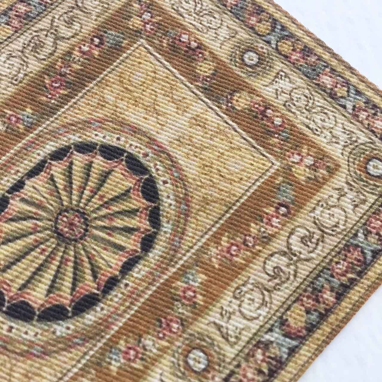 Micro Gold Button Rug Texture Miniature Rug Gold Background With Black and Peach Medallion and Floral ...