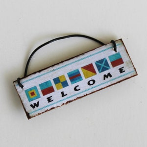 Miniature 1:12 Scale  Beach Welcome Sign With Nautical Signal Flags