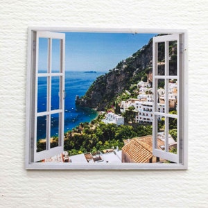 Faux PAPER Miniature White Open  Window With View of the Amalfi Coast