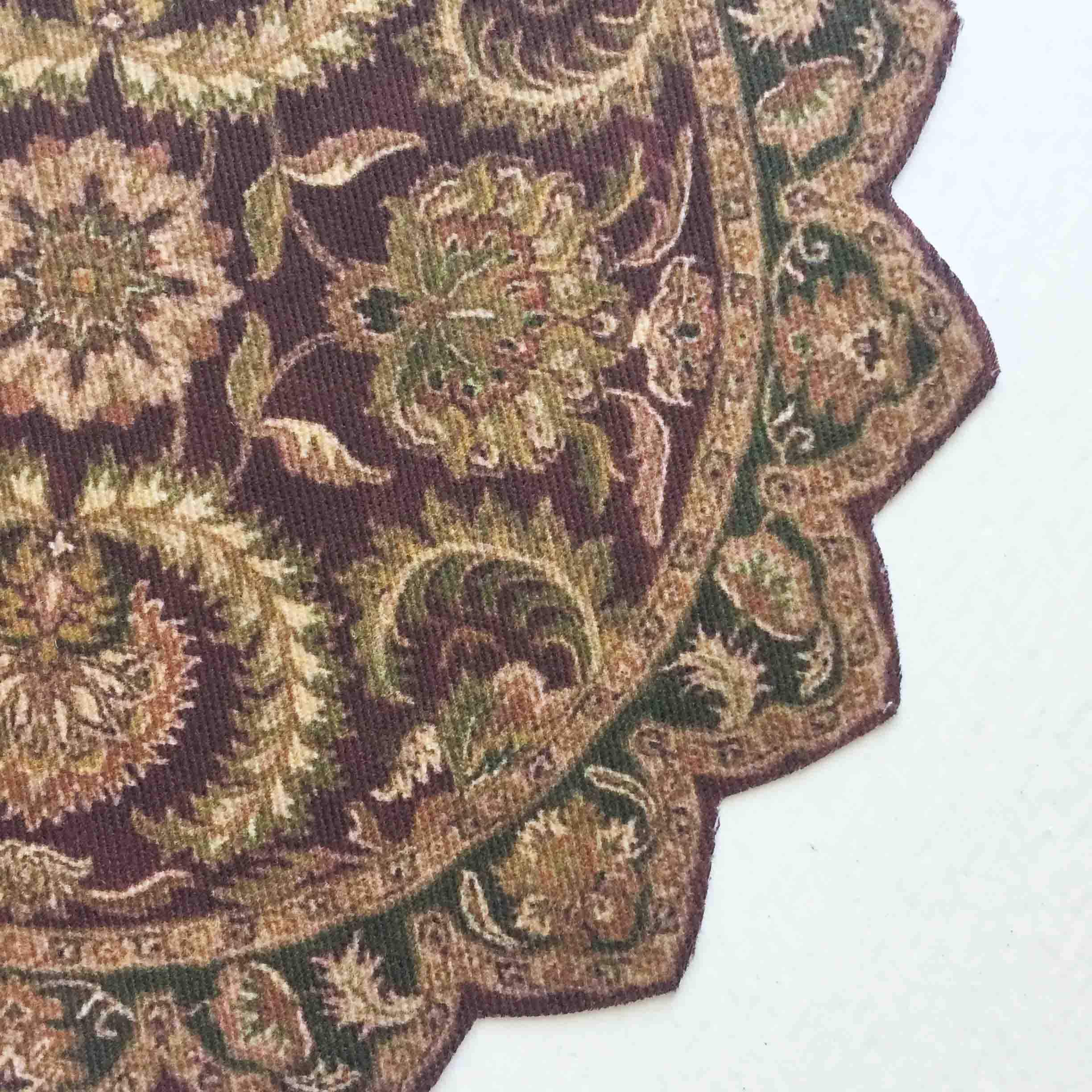 Miniature Dollhouse Rug Round With Petal Border Burgundy and Hunter ...