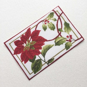 Christmas Miniature Holiday Accent Rug With Poinsettia and Holly