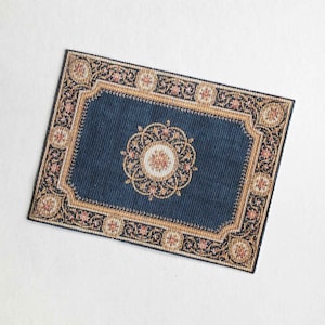 Dark Denim Blue Aubusson Style Miniature  Rug  in Several Sizes