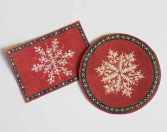 Miniature Winter Snowflake on Red Rug or Doormat 1:12 Scale Rectangular or Round