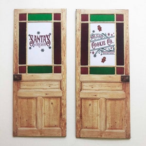 Miniature PAPER Christmas Doors Santa's Workshop and Mrs. Claus Cookie Co