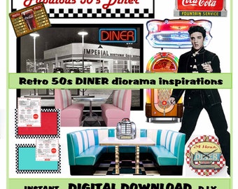 Retro 50s Diner DIGITAL DOWNLOAD Printable 18 Piece props for DIY in 1/24 and 1/12 sizes