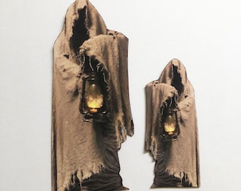 Spooky Draped Figure with Lantern:PAPER Halloween Dollhouse Miniature