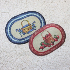 Dollhouse Miniature Rug Oval Braided Look Your Choice Apple or Blueberry Basket Design