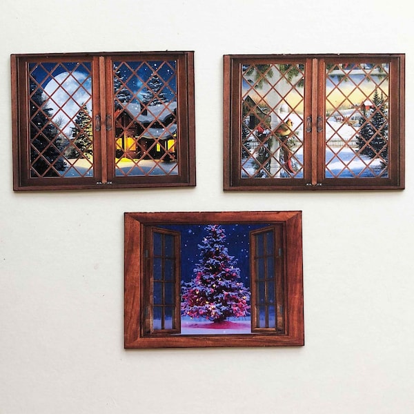 Impresión de ventana navideña en miniatura, escala 1/12 o 1/24