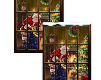 Santa Placing Gifts Under Christmas Tree in a Miniature PAPER Window