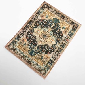 Miniature Rectangular Rug in Colorful Distressed Oriental Design in Several Scale Sizes