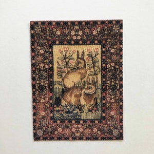 Miniature Reproduction of an Antique Tapestry or Rug With Rabbits