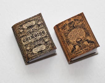 Miniature Spell Book Pair, 1:12 Scale Dollhouse Grimoire