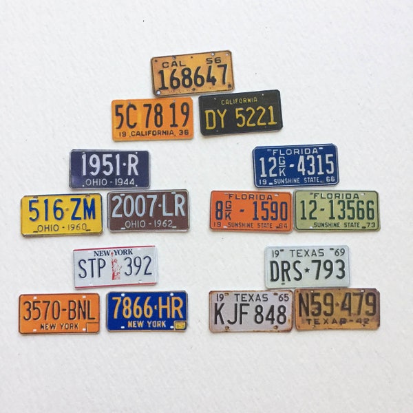 Miniature Reproduction Vintage  1:12 Scale License Plates Set of Three of Choice of State