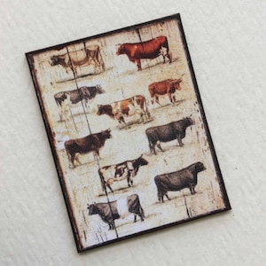 Reproduction of Vintage Sign With Images of Various Breeds of Cow in Three Miniature Scale Sizes