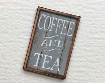 Dollhouse Paper Miniature Rustic Shop Sign  Coffee and Tea Painted Wood Look
