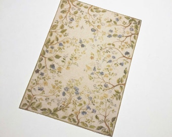 Miniature Rug Delicate Floral Blues Golds Greens on Ecru in Sizes for Half Scale, 1:12 Scale, or  Playscale