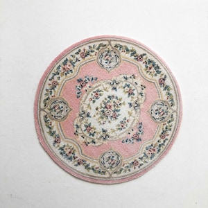Round Pink  and Ivory Floral Aubusson Design Miniature Rug
