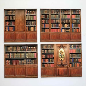 Miniature 1:24 Faux Library Wall of Boiserie and Books in Several Styles