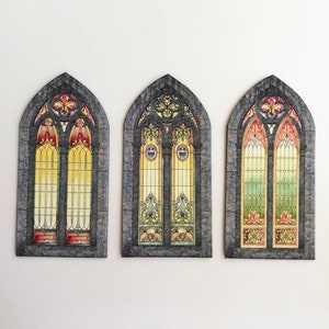 Gothic Cathedral or Castle PAPER Faux Windows With Stained Glass Image Miniatures in 1/48, 1/24, 1/12 and 1/6 Scale image 1