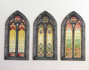 Gothic Cathedral or Castle  PAPER Faux Windows  With Stained Glass Image  Miniatures in  1/48, 1/24, 1/12 and  1/6 Scale