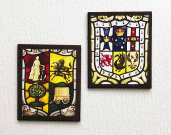 Faux Miniature Paper Stained Glass-Look Old English Crests for Windows or Wall Decor 1:12 or Half Scale Props