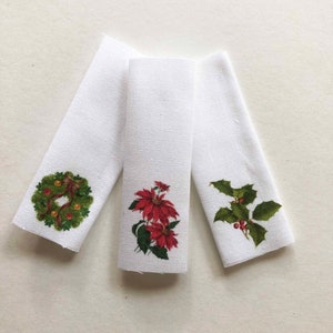 Miniature 1/12 Scale Hand Towels With  Christmas Designs Choice of Wreath, Pointsettia,  or Holly