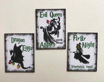 Miniature Store Signs  for Dragon Eggs, Evil Queen Apples and Broomstick Repair