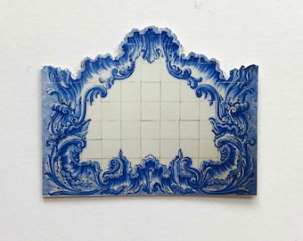 Dollhouse PAPER Miniature Faux Delft Blue and White Portuguese Tiles Back Splash